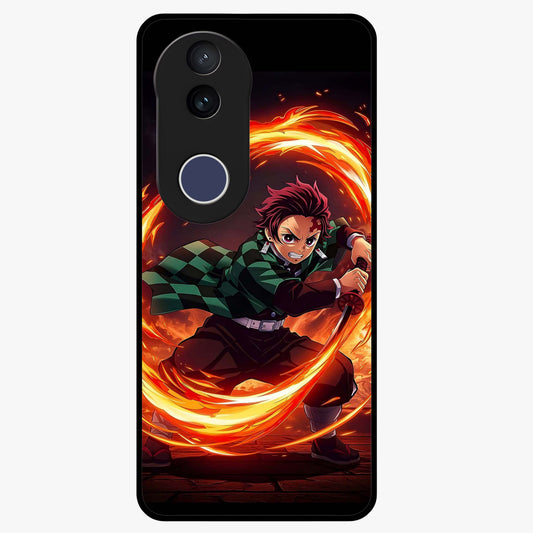 Blazing Sword Resolve Glass Case showing flat back view with fiery sword artwork and glossy glass finish.