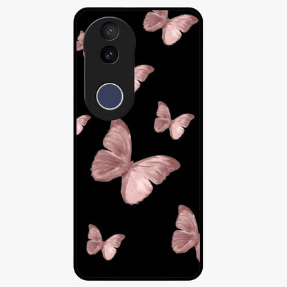 Butterfly Pattern Glass Case showing flat back view with elegant butterfly pattern artwork and glossy glass finish.