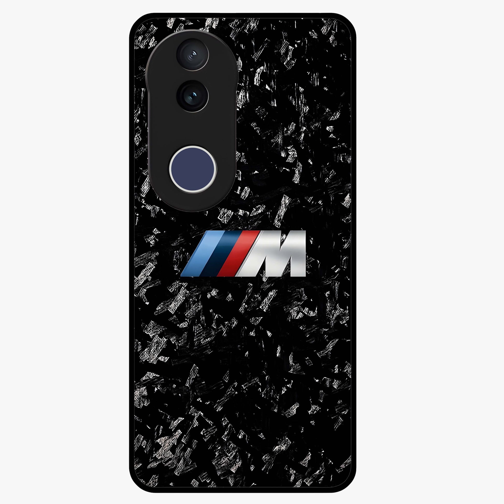 Carbon Speed Mark Glass Case showing flat back view with sporty carbon pattern artwork and glossy glass finish.