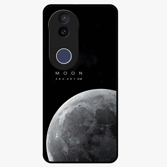 Cosmic Moon Glow Glass Case showing flat back view with glowing moon artwork and glossy glass finish.