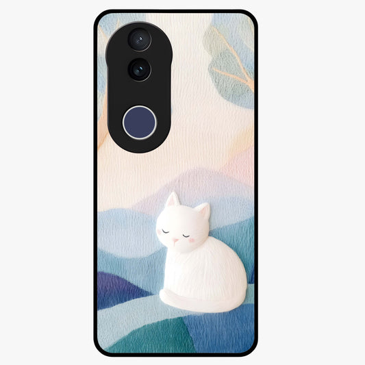 Cotton Dream Cat Glass Case showing flat back view with soft dreamy cat artwork and glossy glass finish.