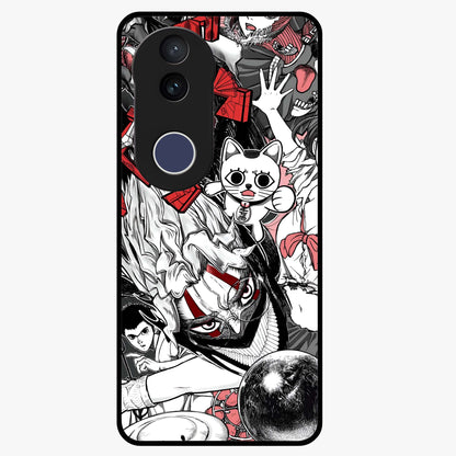 Crimson Chaos Panel Glass Case showing flat back view with bold crimson abstract artwork and glossy glass finish.