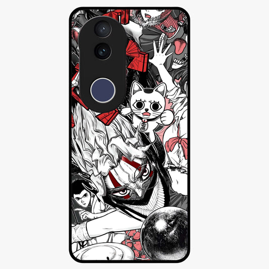 Crimson Chaos Panel Glass Case showing flat back view with bold crimson abstract artwork and glossy glass finish.