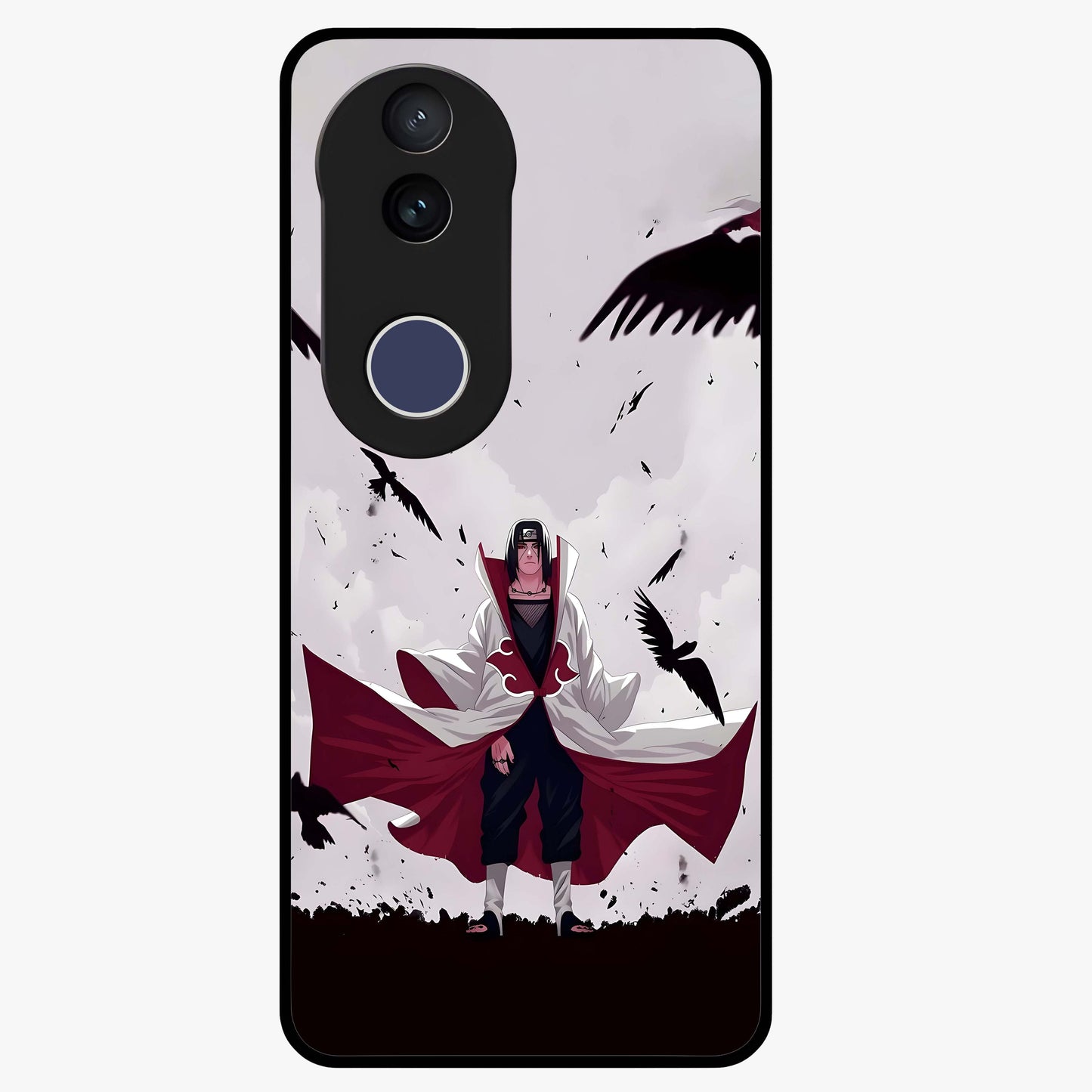 Crimson Crow Ascension Glass Case showing flat back view with mystical crow artwork and glossy glass finish.