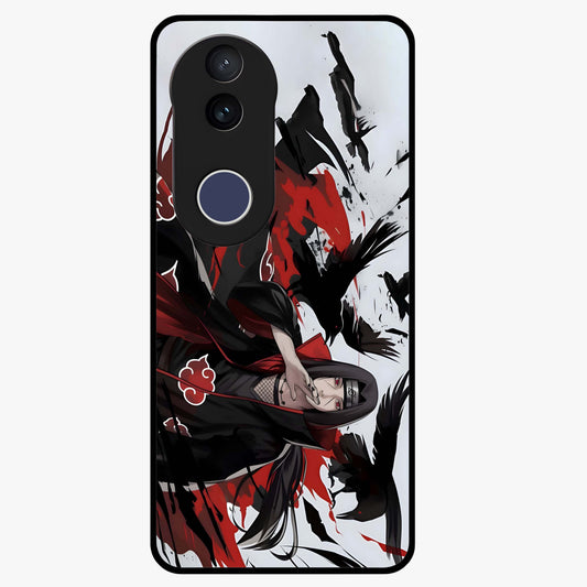Crimson Crow Illusion Glass Case showing flat back view with artistic crow illusion artwork and glossy glass finish.