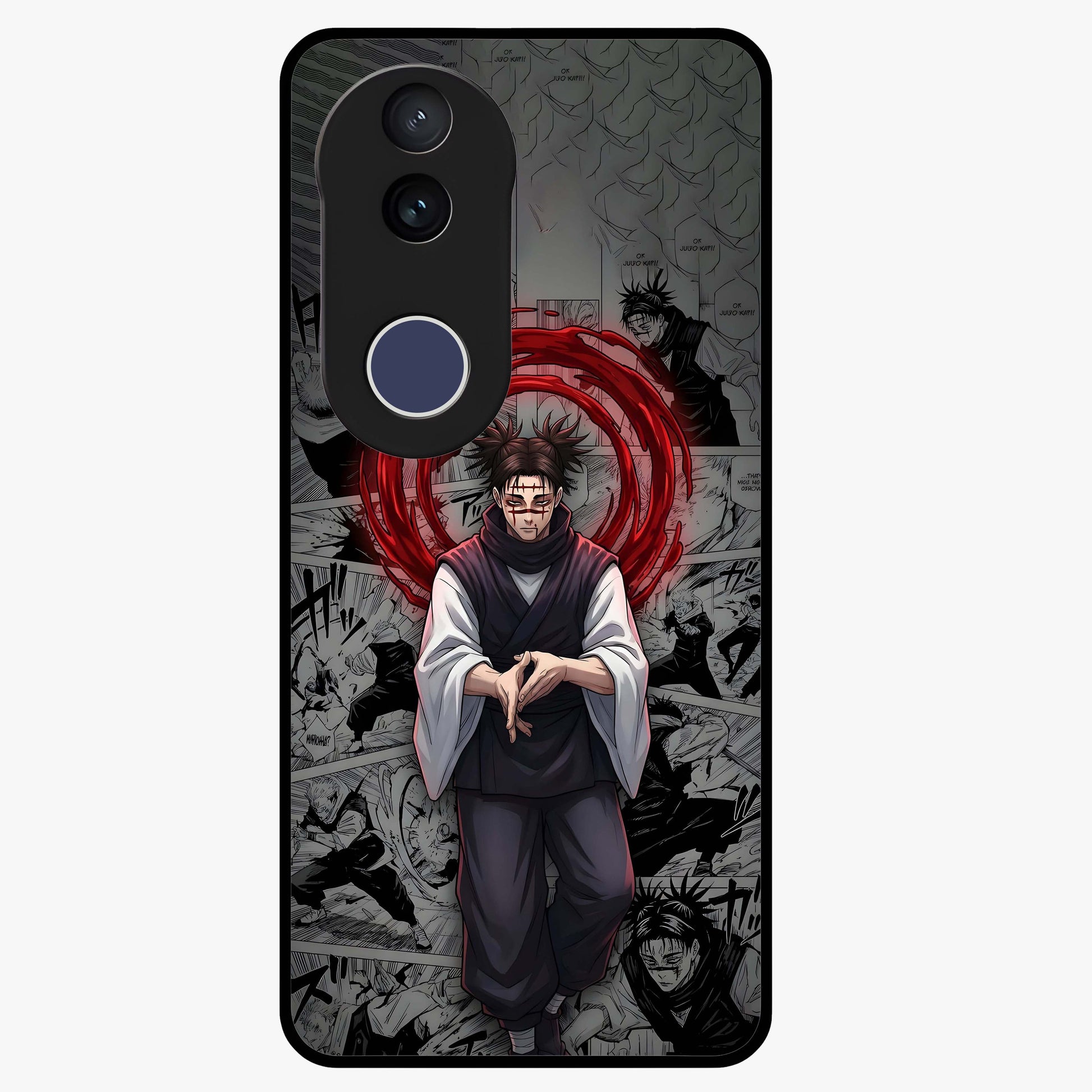 Cursed Ritual Ascension Glass Case showing flat back view with dark ritual themed artwork and glossy glass finish.