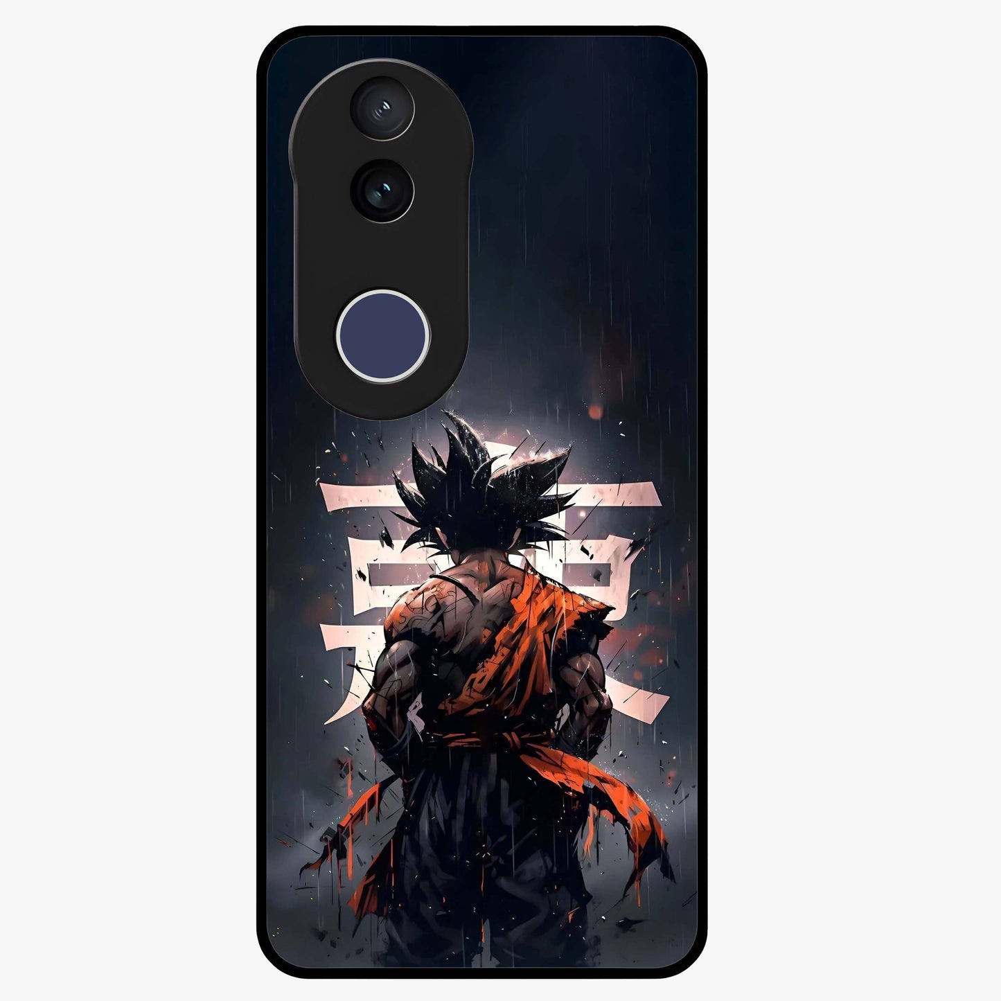 Dark Warrior In Rain Glass Case showing flat back view with warrior artwork in rainy atmosphere and glossy glass finish.