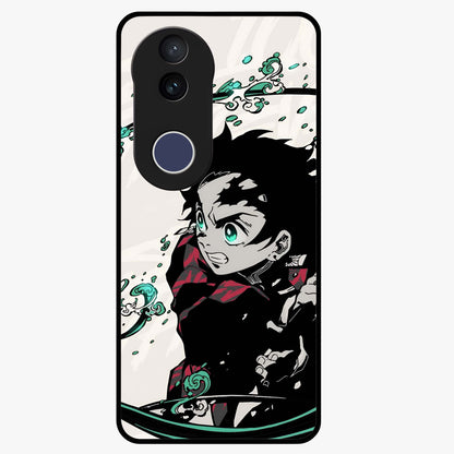 Demon Slayer Glass Case showing flat back view with bold anime inspired artwork and glossy glass finish.