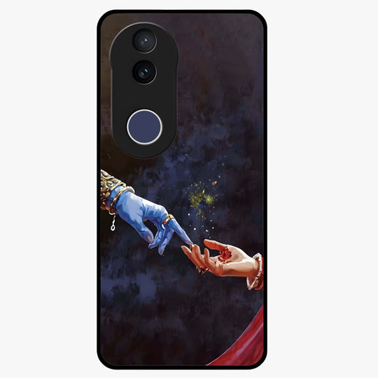 Divine Touch Eternal Glass Case showing flat back view with spiritual themed artwork and glossy glass finish.