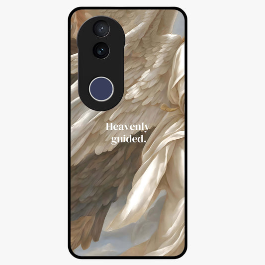 Divine Winged Grace Glass Case showing flat back view with elegant wing inspired artwork and glossy glass finish.