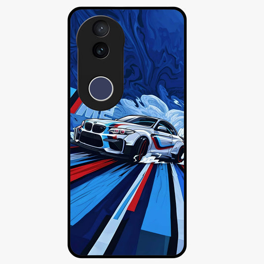 Drift Power Rush Glass Case showing flat back view with dynamic racing inspired artwork and glossy glass finish.