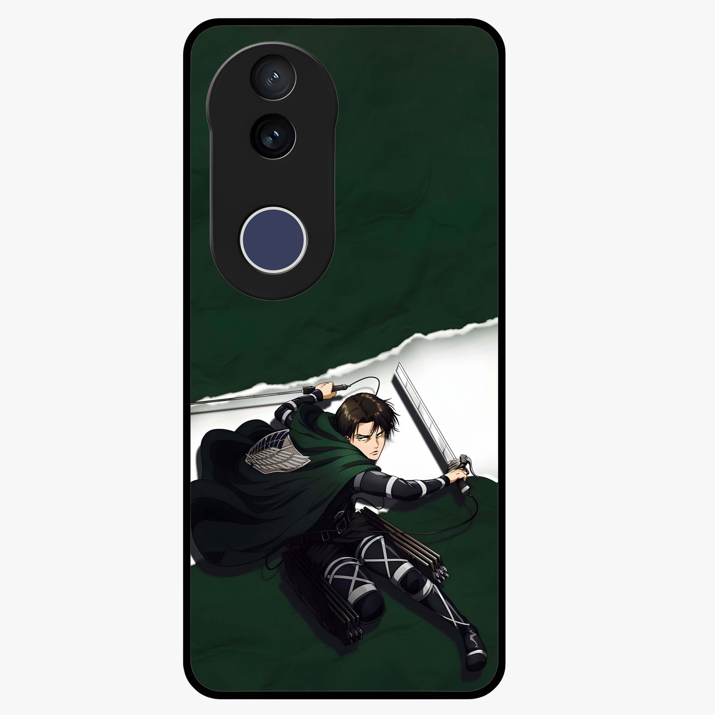 Emerald War Vanguard Glass Case showing flat back view with powerful warrior themed artwork and glossy glass finish.