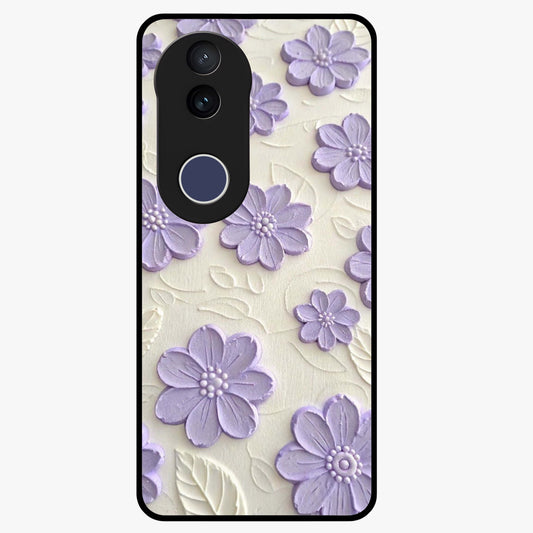 Floral Wall Art With Purple Flowers Glass Case showing flat back view with purple flower artwork and glossy glass finish.