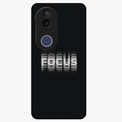 Focus Mode On Glass Case showing flat back view with bold motivational typography design and glossy glass finish.