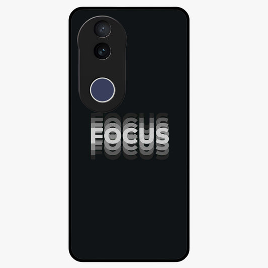 Focus Mode On Glass Case showing flat back view with bold motivational typography design and glossy glass finish.
