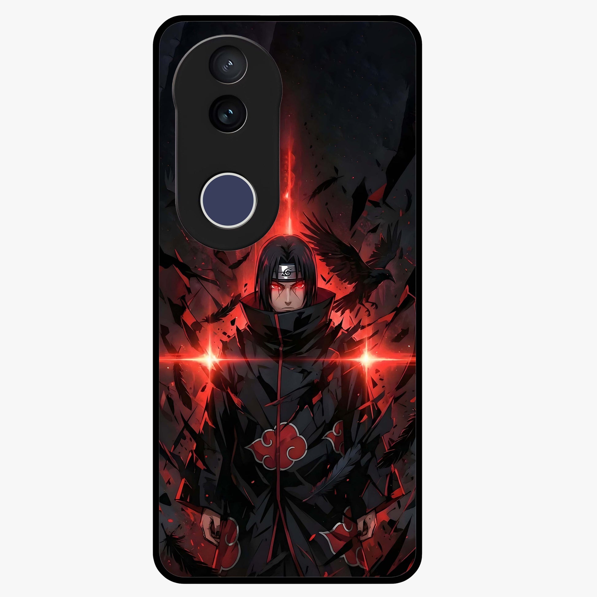 Focused Blade Discipline Glass Case showing flat back view with warrior sword themed artwork and glossy glass finish.