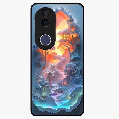 Glow Forest Portal Glass Case showing flat back view with glowing forest portal artwork and glossy glass finish.