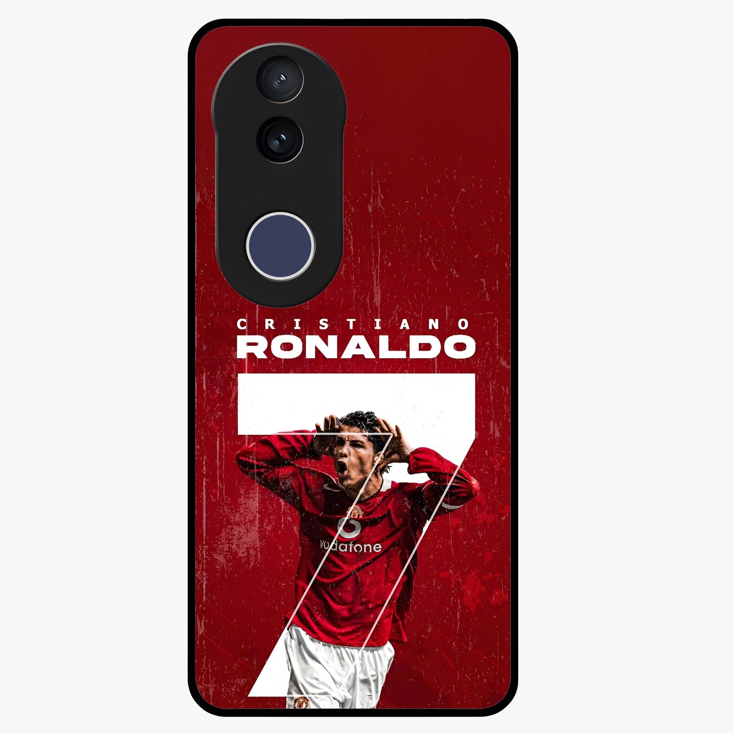 Goal Celebration Legacy Glass Case showing flat back view with football celebration inspired artwork and glossy glass finish.
