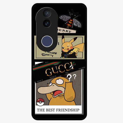 Gucci Play Mashup Glass Case showing flat back view with luxury inspired graphic artwork and glossy glass finish.