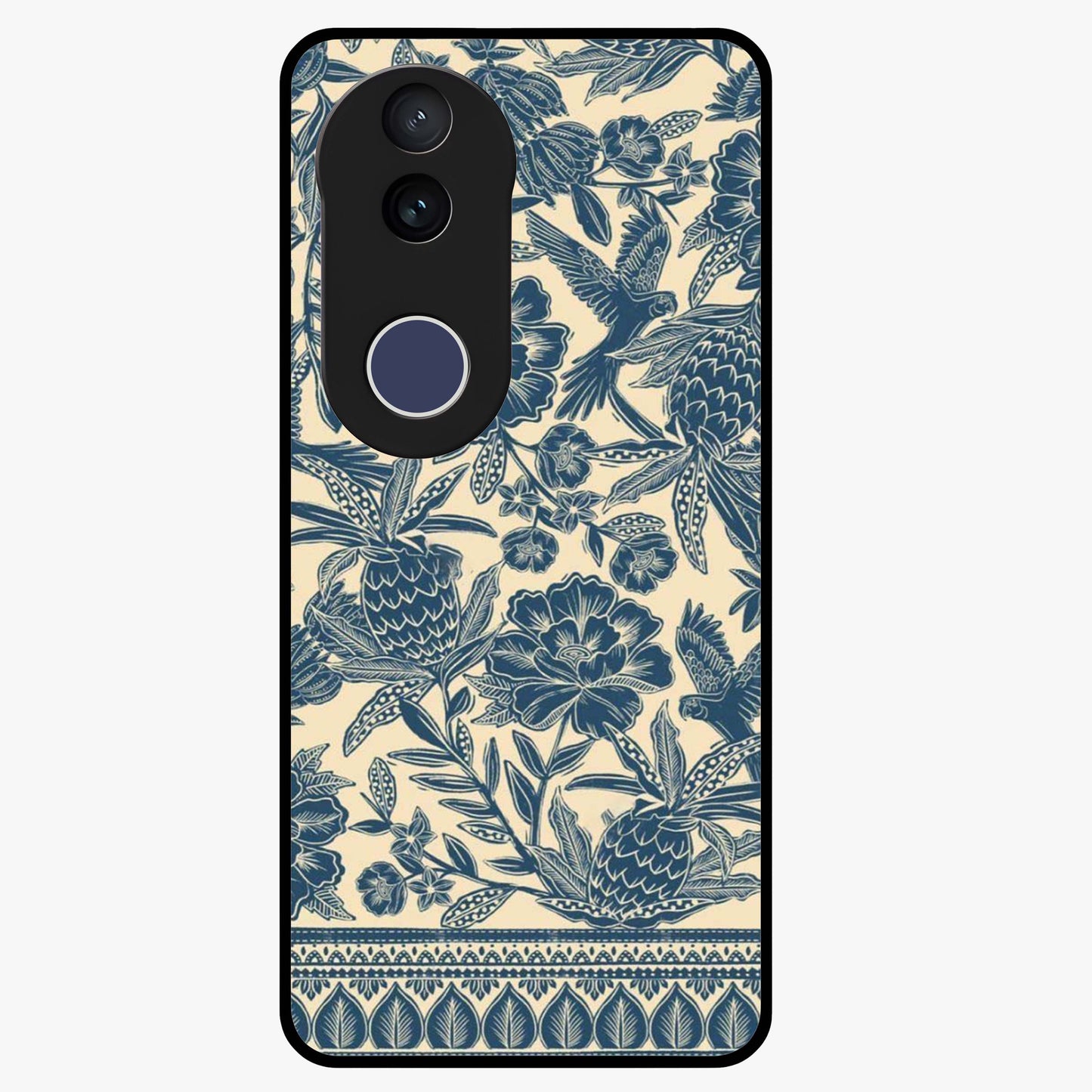 Heirloom Wild Bloom Glass Case showing flat back view with vintage inspired wild flower artwork and glossy glass finish.