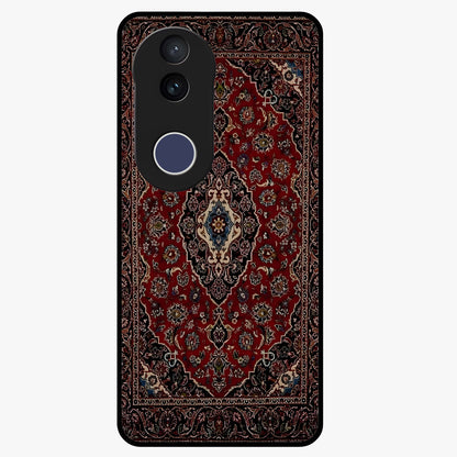 Heritage Carpet Royale Glass Case showing flat back view with ornate Persian carpet inspired pattern and glossy glass finish.