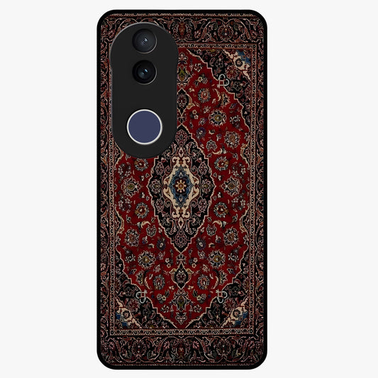 Heritage Carpet Royale Glass Case showing flat back view with ornate Persian carpet inspired pattern and glossy glass finish.