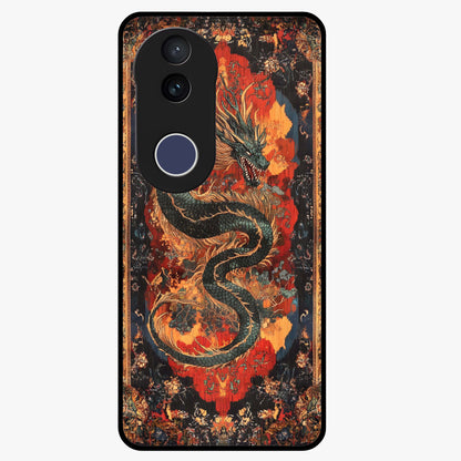 Inferno Dragon Soul Glass Case showing flat back view with fiery dragon artwork and glossy glass finish.