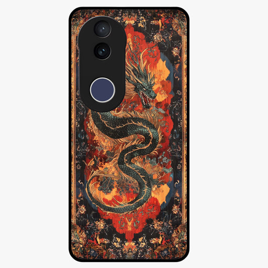 Inferno Dragon Soul Glass Case showing flat back view with fiery dragon artwork and glossy glass finish.