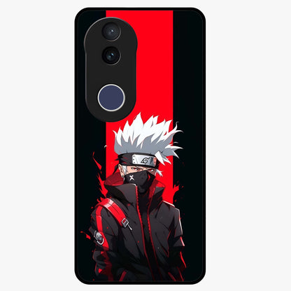 Kakashi Scarlet Shadow Glass Case showing flat back view with powerful anime ninja artwork and glossy glass finish.
