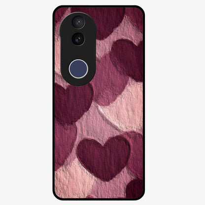 Layered Paper Hearts Glass Case showing flat back view with layered paper heart artwork and glossy glass finish.