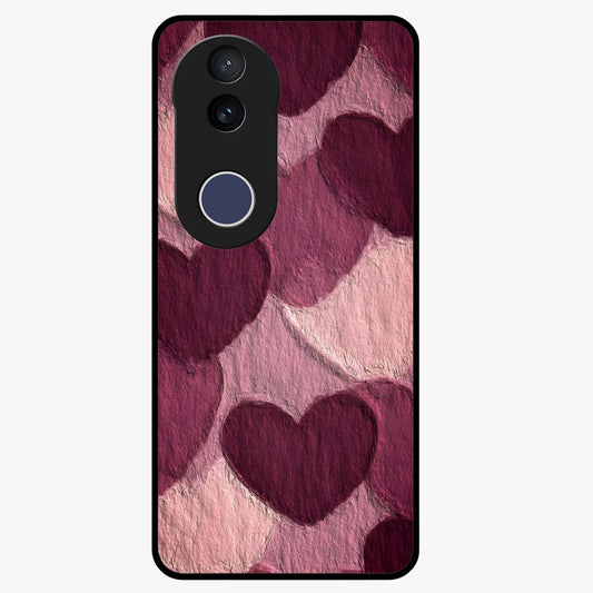 Layered Paper Hearts Glass Case showing flat back view with layered paper heart artwork and glossy glass finish.
