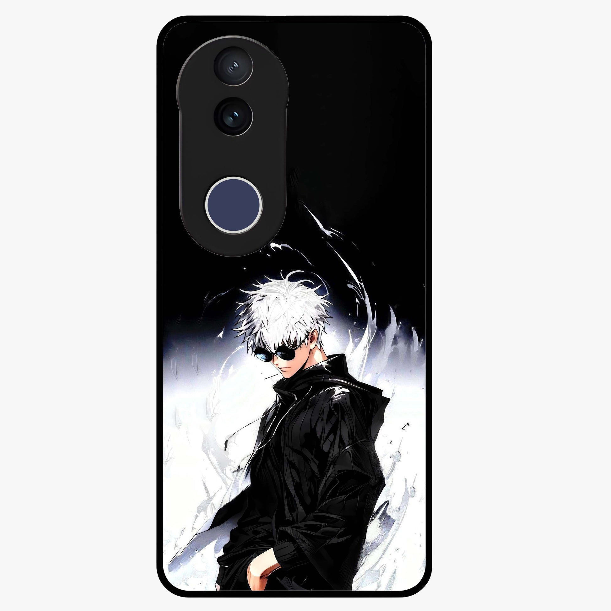 Limitless Shadow King Glass Case showing flat back view with powerful shadow warrior artwork and glossy glass finish.