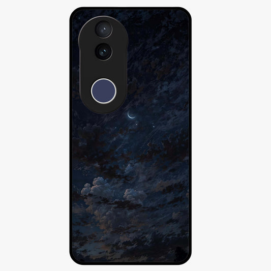 Lunar Veil Silence Glass Case showing flat back view with mystical moon veil artwork and glossy glass finish.