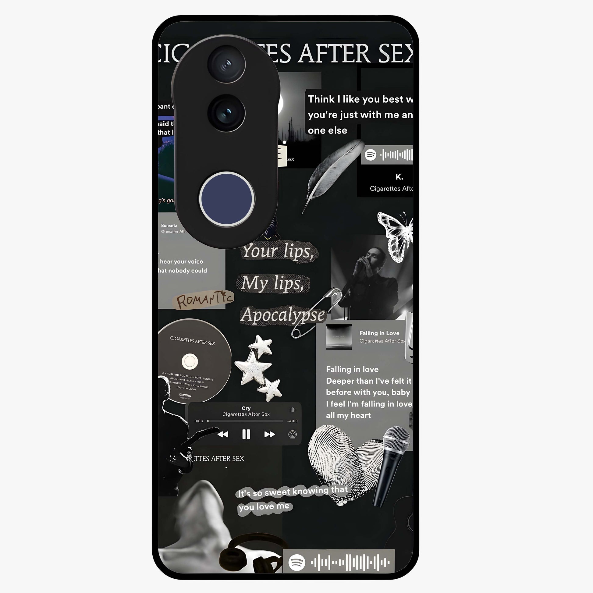 Midnight Love Echo Glass Case showing flat back view with romantic midnight themed artwork and glossy glass finish.