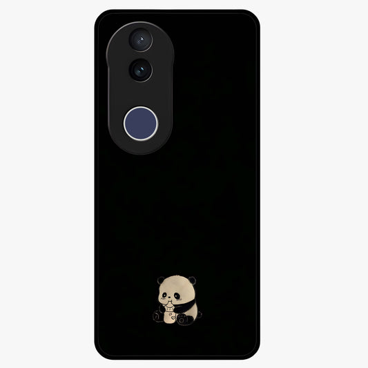 Midnight Panda Love Glass Case showing flat back view with cute panda themed artwork and glossy glass finish.