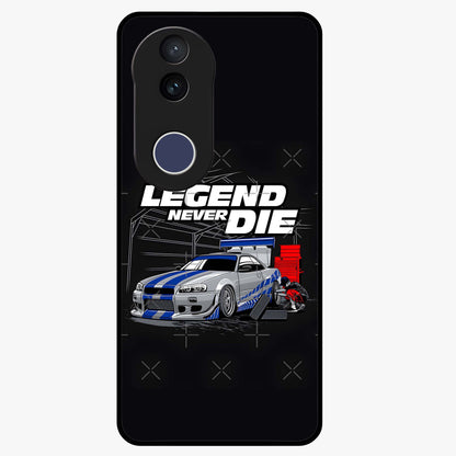Midnight Racing Legacy Glass Case showing flat back view with sleek racing inspired artwork and glossy glass finish.