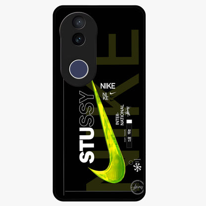 Neon Street Edition Glass Case showing flat back view with neon street style artwork and glossy glass finish.