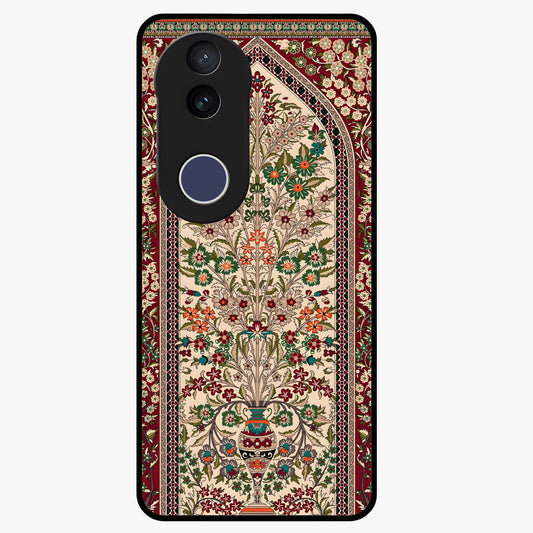 Persian Inspired Glass Case showing flat back view with ornate Persian style pattern artwork and glossy glass finish.