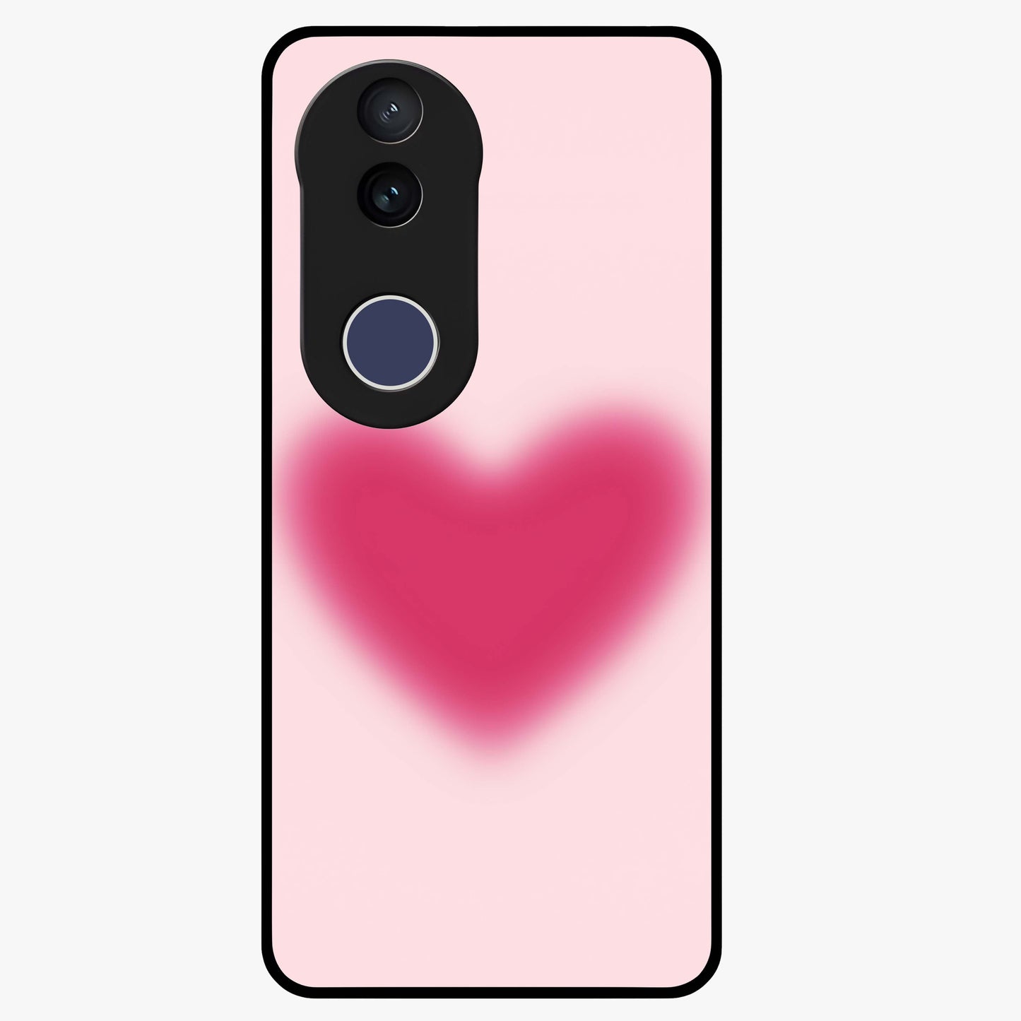 Pink Aura Heart Glass Case showing flat back view with glowing heart artwork and glossy glass finish.