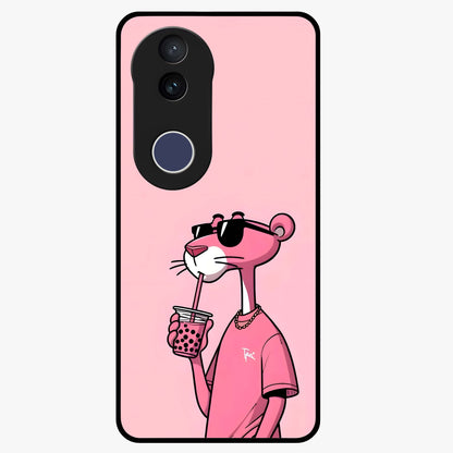 Pink Panther Glass Case showing flat back view with iconic pink panther artwork and glossy glass finish.