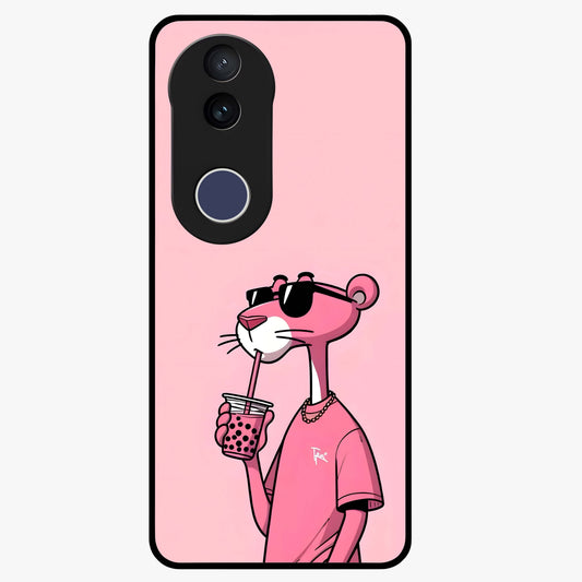 Pink Panther Glass Case showing flat back view with iconic pink panther artwork and glossy glass finish.