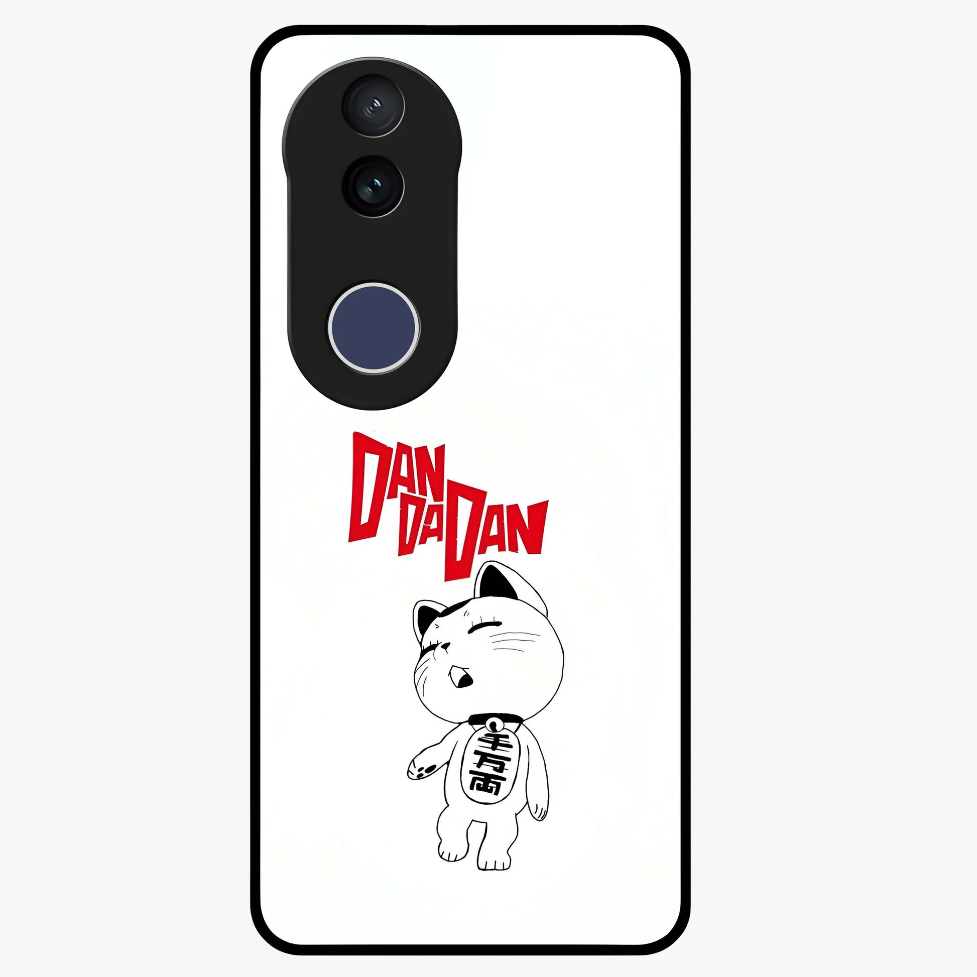 Playful Spirit Charm Glass Case showing flat back view with cheerful charm themed artwork and glossy glass finish.