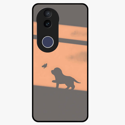 Puppy Shadow Art Glass Case showing flat back view with cute puppy shadow style artwork and glossy glass finish.