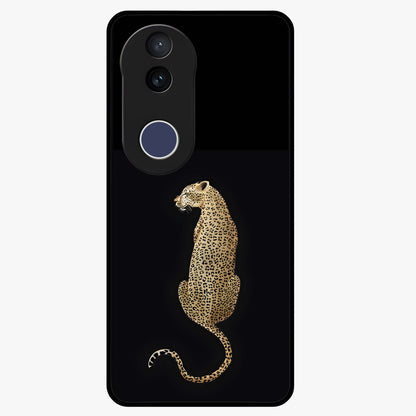 Regal Leopard Glass Case showing flat back view with bold leopard artwork and glossy glass finish.
