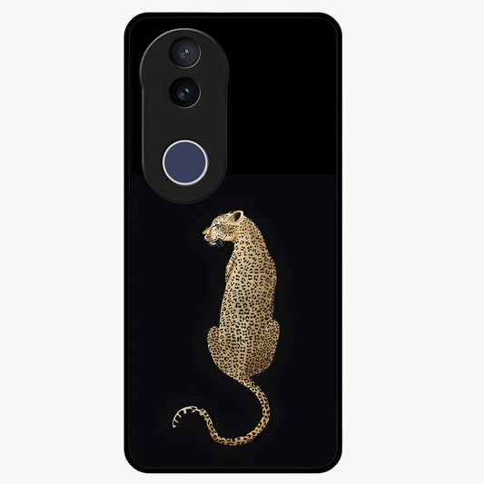 Regal Leopard Glass Case showing flat back view with bold leopard artwork and glossy glass finish.