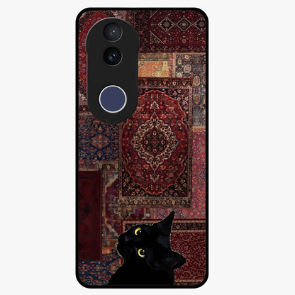 Regal Magic Cat Apple Glass Case showing flat back view with magical cat artwork holding apple and glossy glass finish.