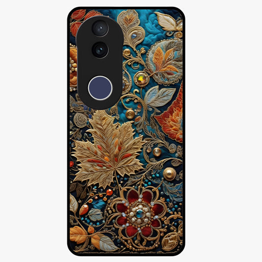 Royal Jewel Garden Glass Case showing flat back view with decorative floral garden artwork and glossy glass finish.