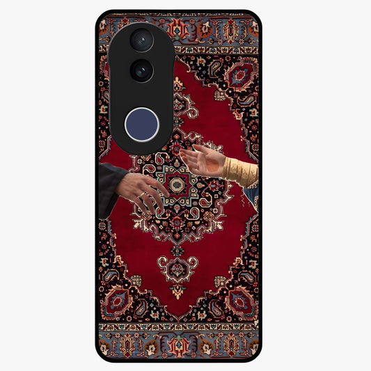 Royal Touch Reach Glass Case showing flat back view with elegant royal themed artwork and glossy glass finish.