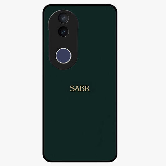 Sabr Minimal Patience Glass Case showing flat back view with minimalist typography artwork and glossy glass finish.