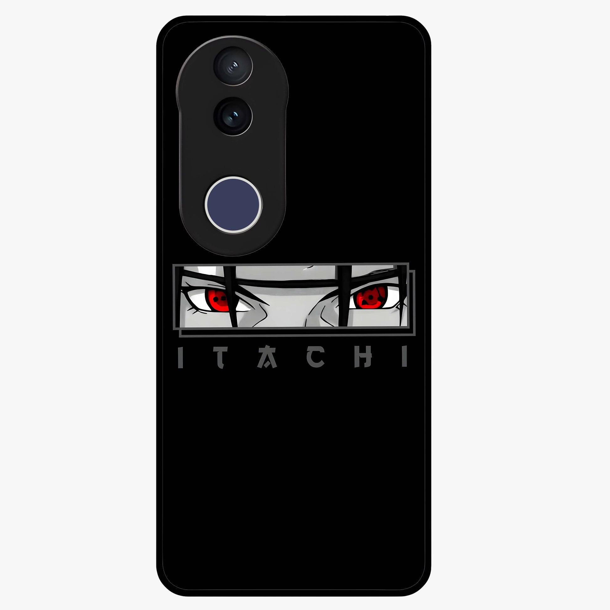 Scarlet Gaze Dominance Glass Case showing flat back view with striking red themed artwork and glossy glass finish.